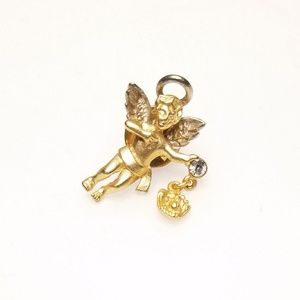 Vtg Gold Tone Baseball Cherub Guardian Angel Pin